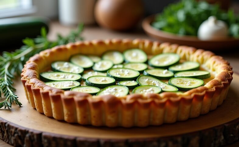 Délicieuse tarte aux courgettes rehaussée d'une touche de feta fondante