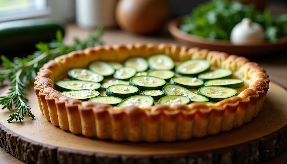 Délicieuse tarte aux courgettes rehaussée d'une touche de feta fondante