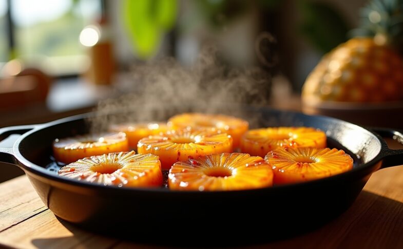 Poêlée tropicale gourmande : ananas caramélisé au rhum et sucre de canne