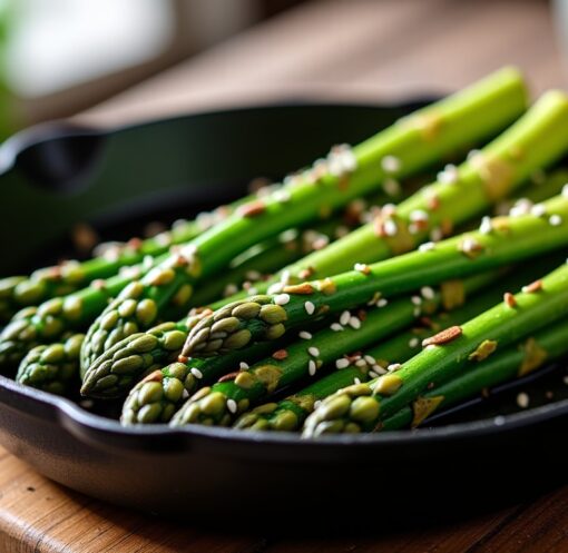 Délice croquant : Sauté d’asperges vertes au sésame, une explosion de saveurs