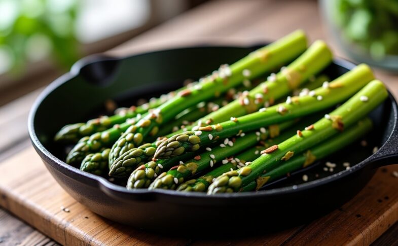 Délice croquant : Sauté d’asperges vertes au sésame, une explosion de saveurs