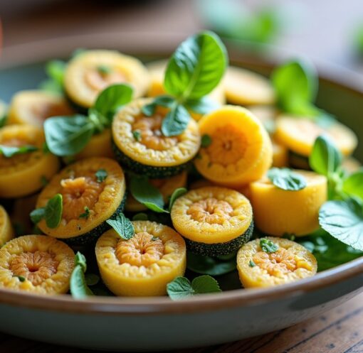 Salade fraîcheur : courgettes croquantes, dés de féta et éclats de menthe