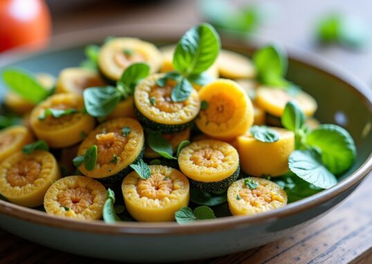Salade fraîcheur : courgettes croquantes, dés de féta et éclats de menthe