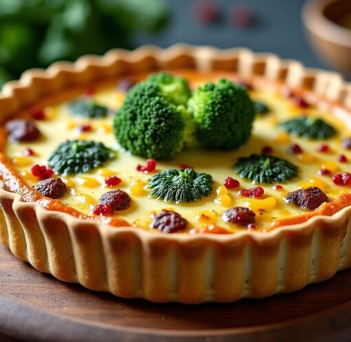Délice croustillant : quiche au brocoli, chèvre fondant et lardons fumés