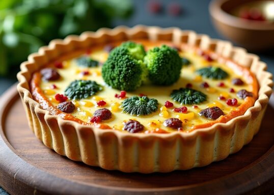 Délice croustillant : quiche au brocoli, chèvre fondant et lardons fumés