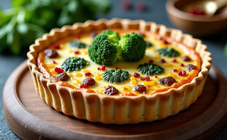 Délice croustillant : quiche au brocoli, chèvre fondant et lardons fumés