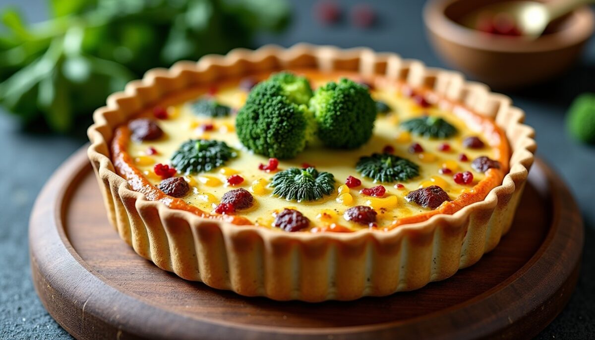 Délice croustillant : quiche au brocoli, chèvre fondant et lardons fumés