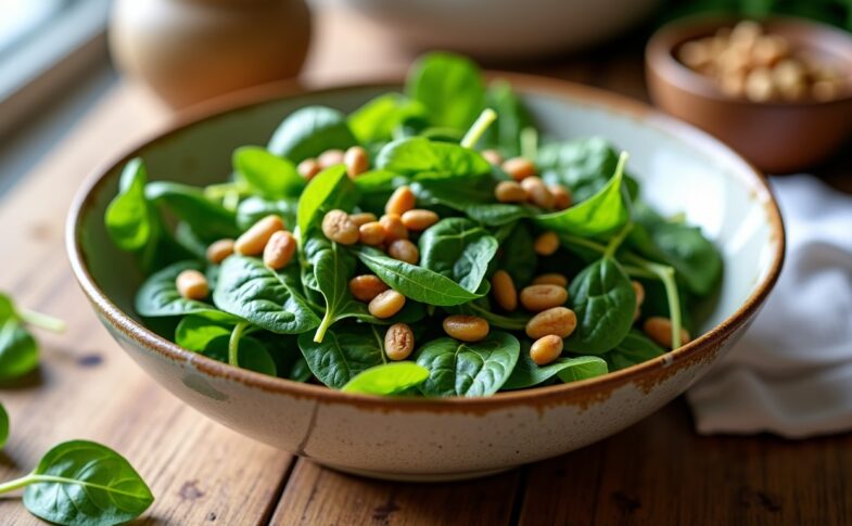 Jeunes pousses d'épinards et pignons croquants : une salade pleine de saveurs et de nutrition