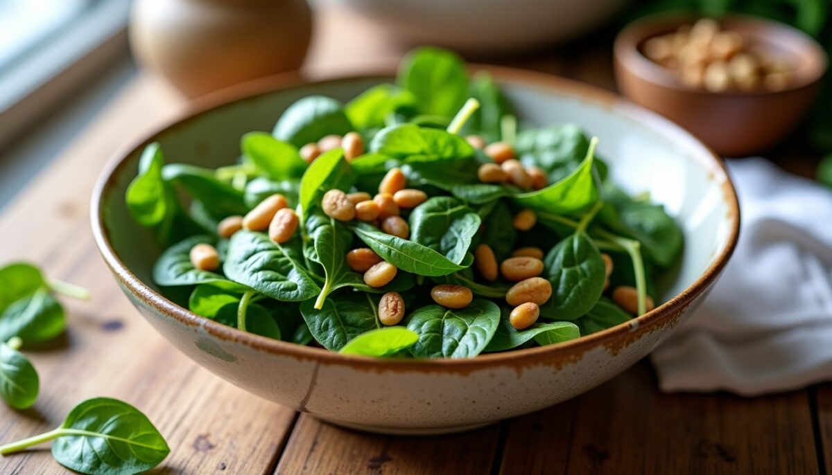 Jeunes pousses d'épinards et pignons croquants : une salade pleine de saveurs et de nutrition